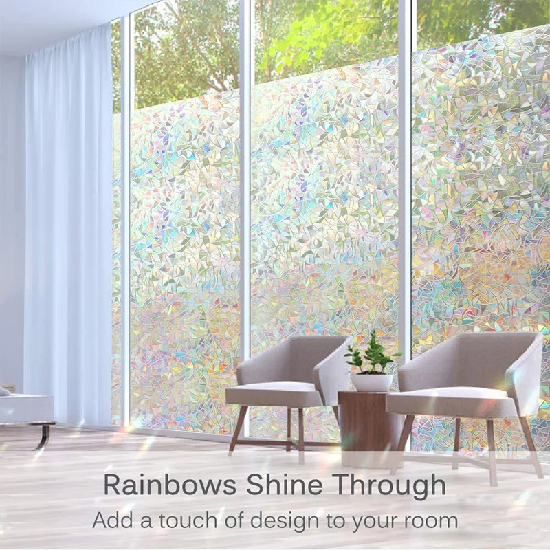 Window Privacy Film Static Window Clings Vinyl 3D Window Decals Window Stickers Rainbow Window Film for Control Anti UV