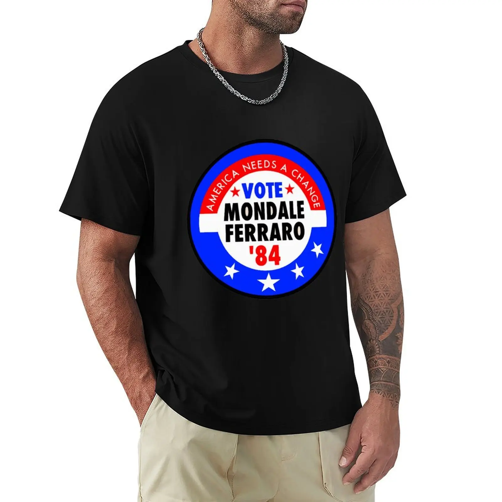 Walter Mondale and Geraldine Ferraro Campaign Button T-Shirt oversized tees shirts men graphic