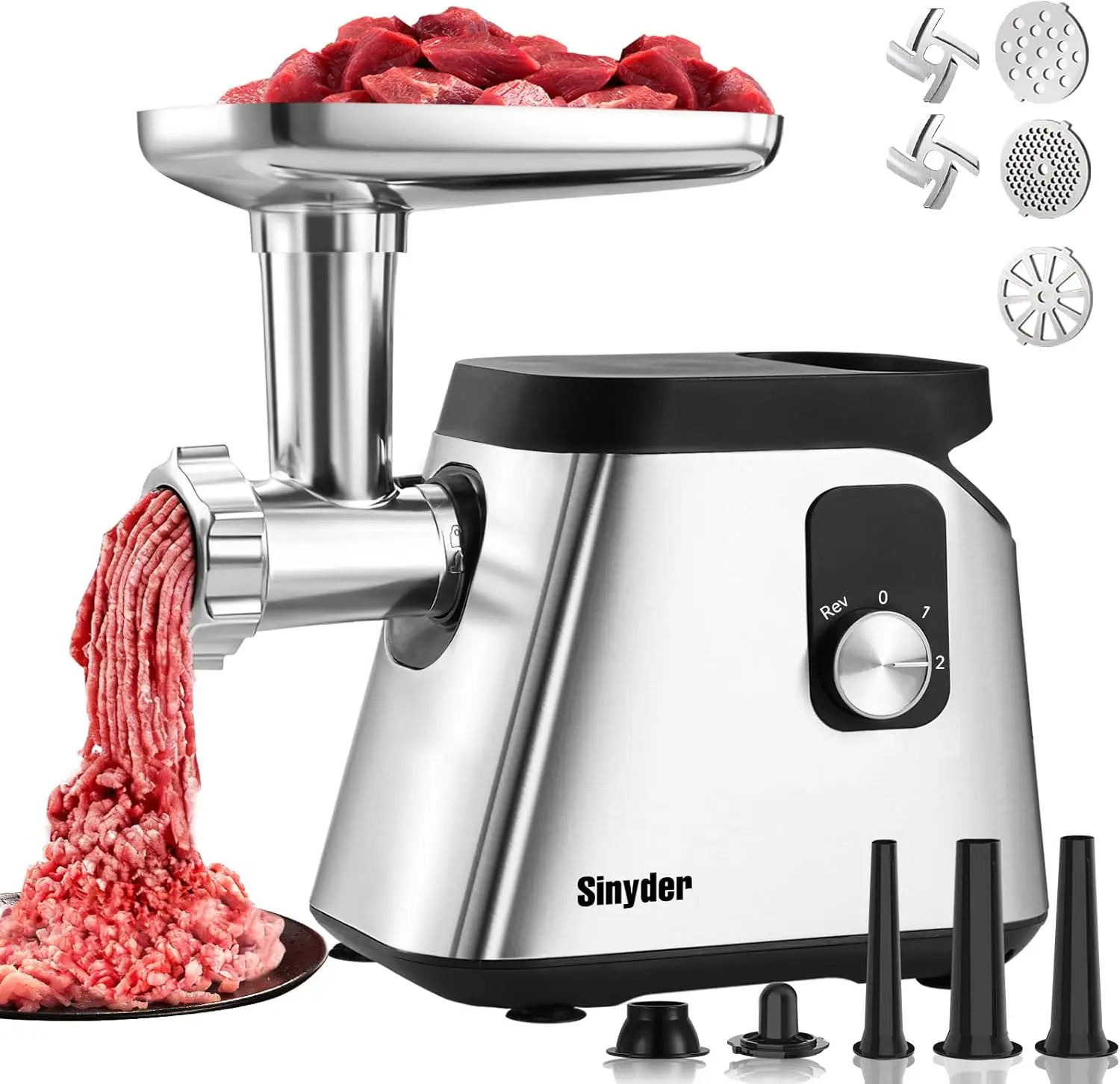 

2800W Electric Meat Grinder: 2 Blades, 3 Plates, Sausage Tubes & Kubbe Kit for Home Kitchen