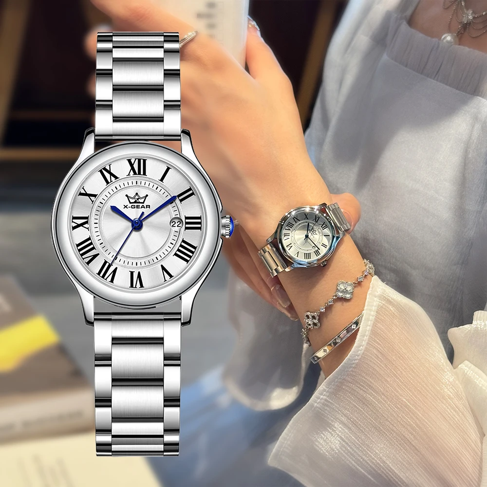 

Женские кварцевые часы из нержавеющей стали, водостойкий серебряный ремешок, модный циферблат с римскими цифрами, праздничный подарок