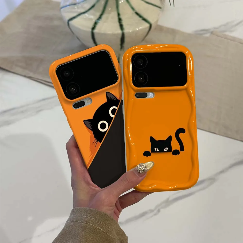 

Cartoon Black Cat Peek For Xiaomi Mi 11 11i 11X 12T 17 15 NE Pro Lite Max Wave Oil Film Phone Case