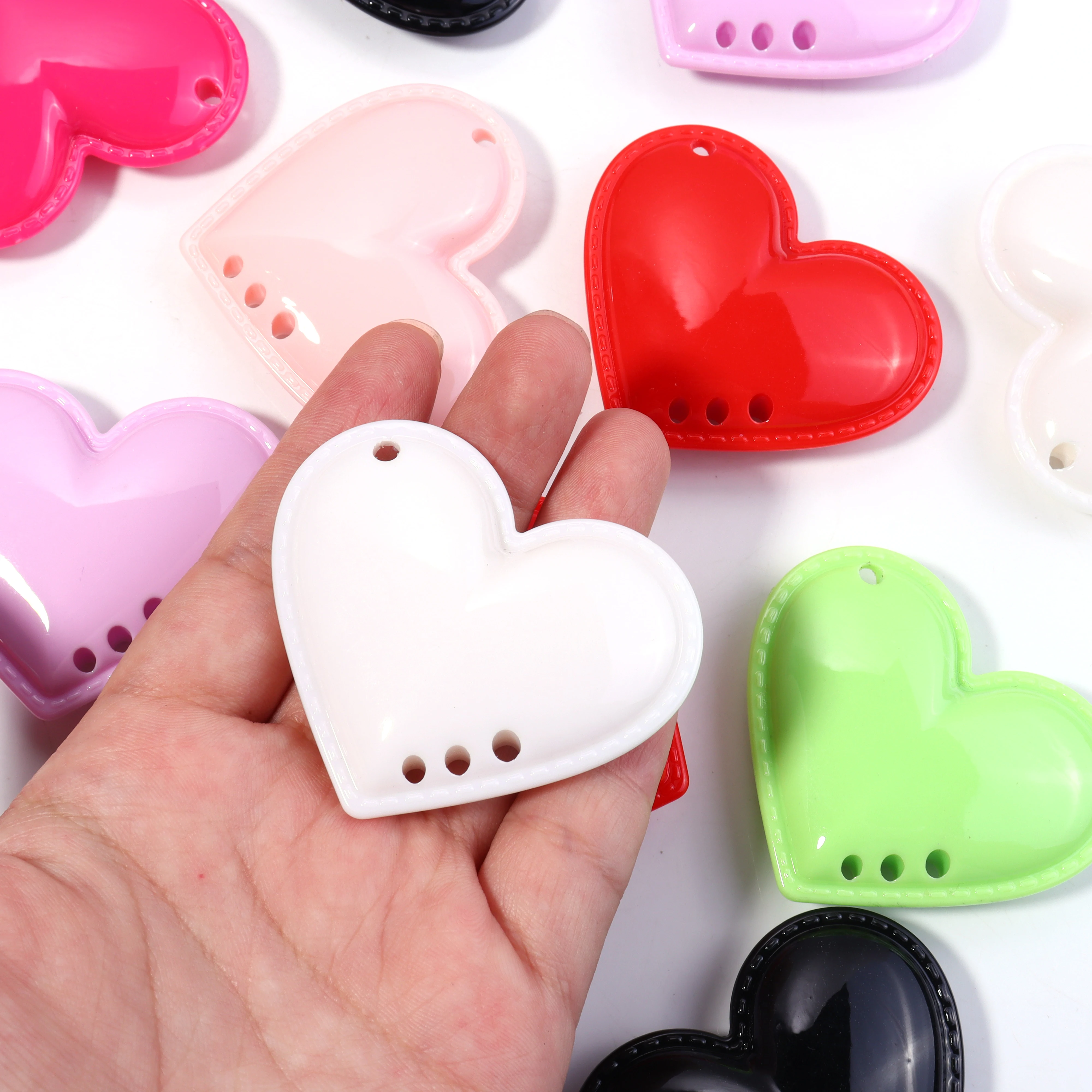 2 teile/los 46X54mm Bunte Acryl Herz Perlen Anhänger Große Herzen Anhänger Charms Für DIY Schmuck Machen Halskette ohrring
