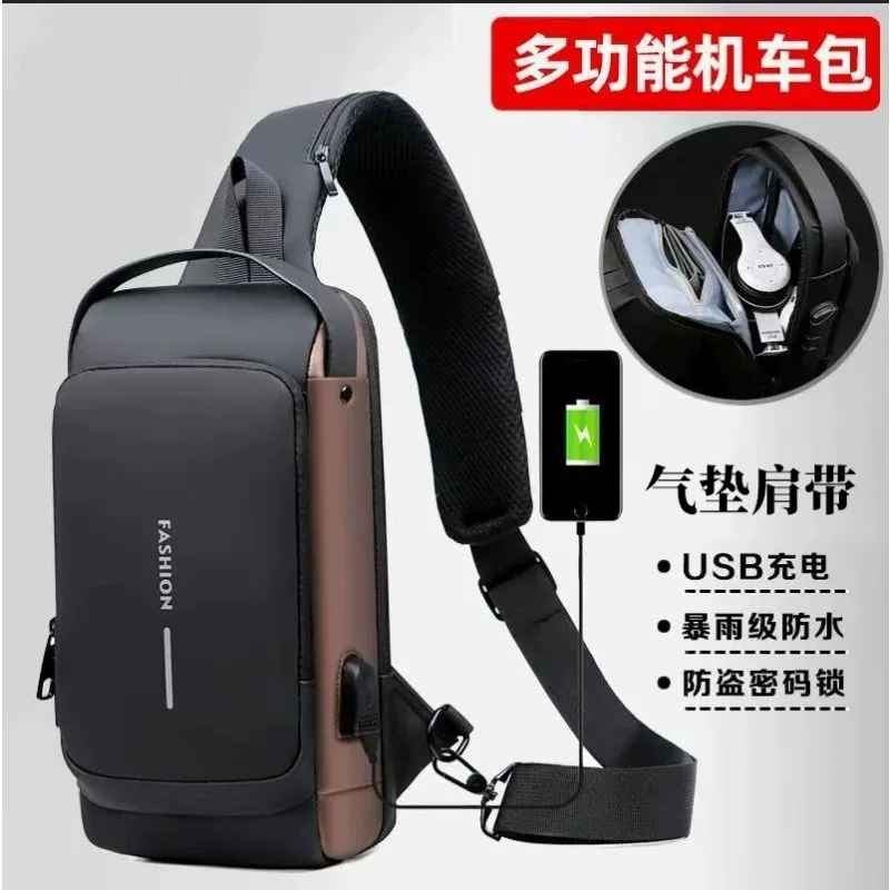 Password , chest bag, anti-theft, waterproof USB charging port, multi-functional sports shoulder messenger cycling bag.