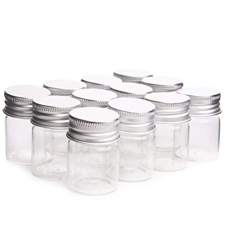 12 Pcs Empty Clear Glass Bottles with Screw Aluminum Cap Mini Container Jars for Essential Oil Powders Cream Ointments Grease C