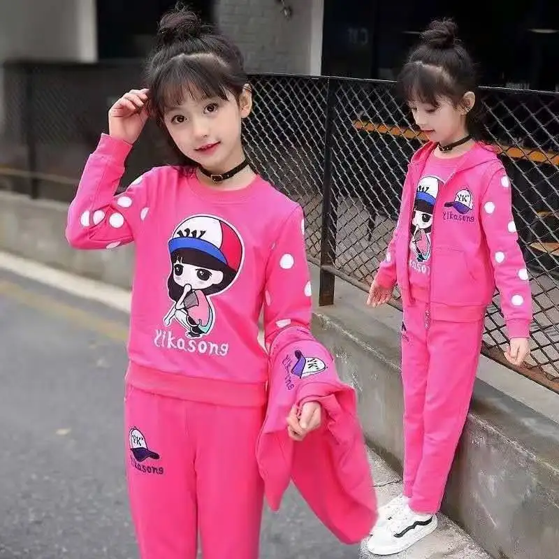 Kids Girls Sports Suit Autumn Children\'s Hooded Long-Sleeved Jacket + Trousers Two-Piece Casual Clothing Suit 5 7 8 9 6 12 Years