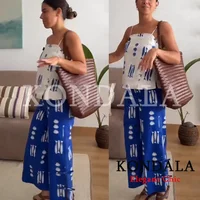 KONDALA Women Holiday Beach Print Trendy Pants Set Cami Tops Zipper Pants New Fashion 2026 Spring Summer Party Blue Mujer Set - Image 2