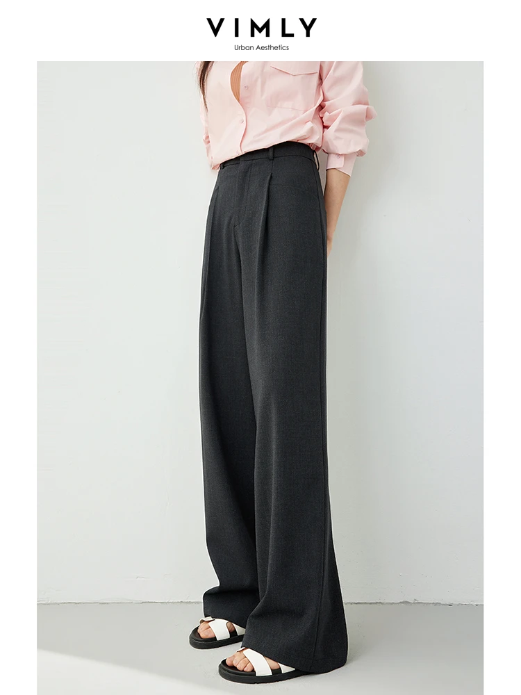 VIMLY High Waist Draped Suit Pants Spring/Autumn New Straight Loose Simple Workwear Trousers Wide Leg Female Suit Pants M5968