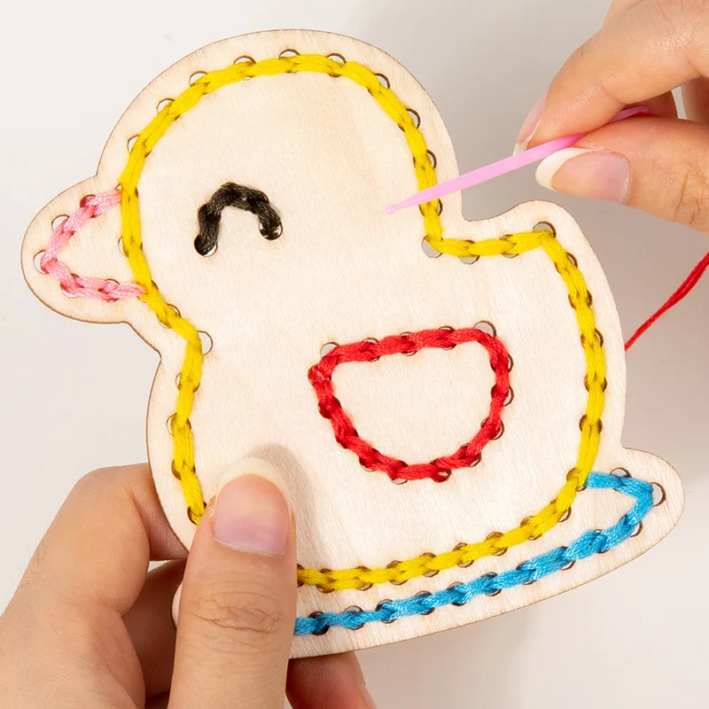 Wooden Lacing Toys Fine Motor Skill Montessori Sensory Toys Sewing Cards Lacing Playing Game for Kid Preschool Learning Activity