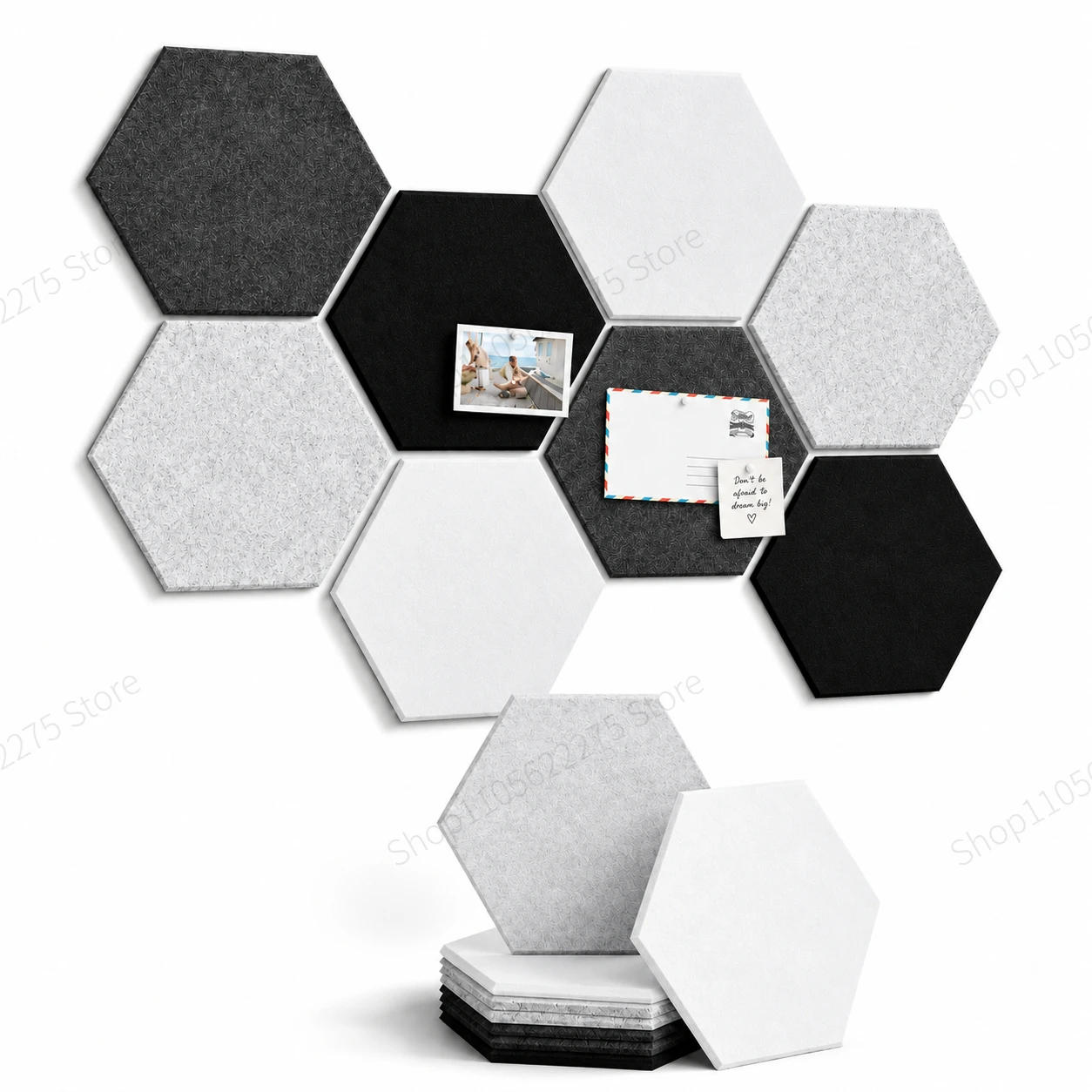 8-Pack Hexagon Felt Pin Boards, 30 x 26 cm Wall Tiles in 4 Colors, Modern Bulletin Board for Home Office, Study & Bedroom Decor
