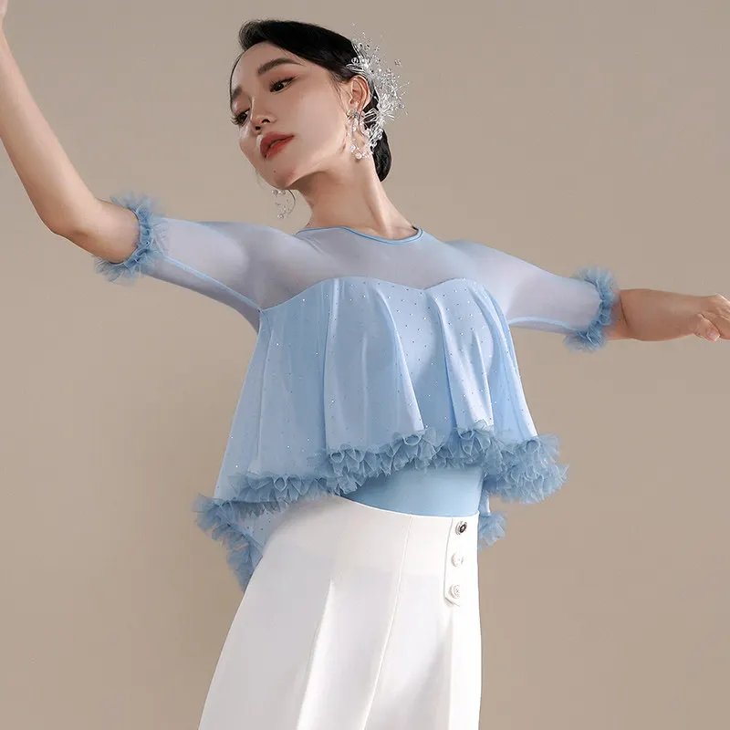 women-modern-dance-tops-floating-blue-elegant-short-sleeves-practice-ballroom-jumpsuit-waltz-samba-tango-blouse-practice-costume