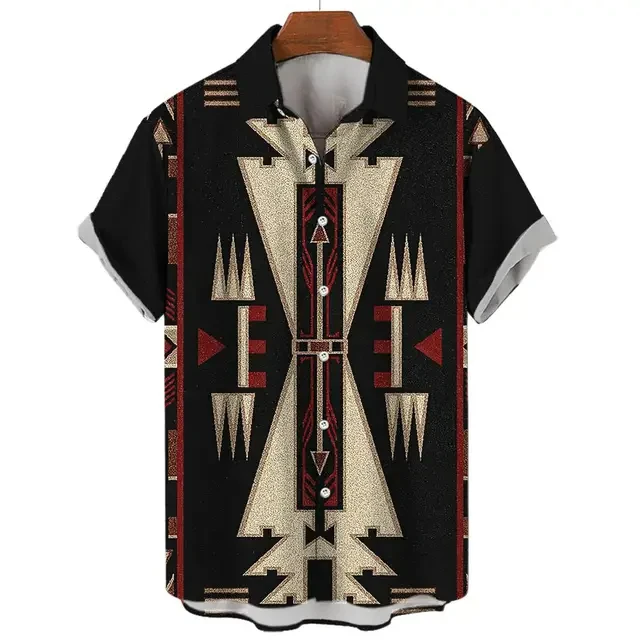 Ethnic Style Pattern Design Casual Men Women Tops Printed Shirts Short Sleeve Shirts Button Up Fashion Tops