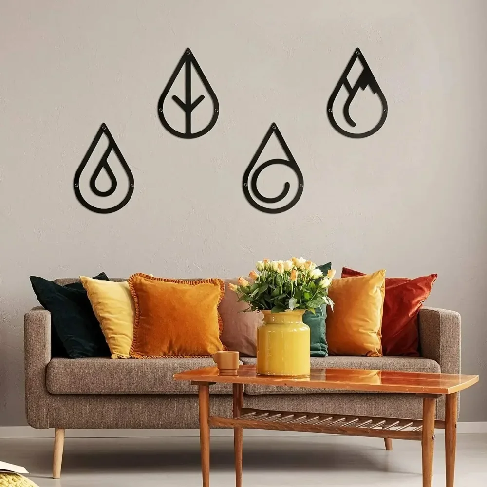 CIFbuy Four Elements Black Metal Wall Art Earth Inspired Home Office Hanging Decoration Iron Craft Accent Piece