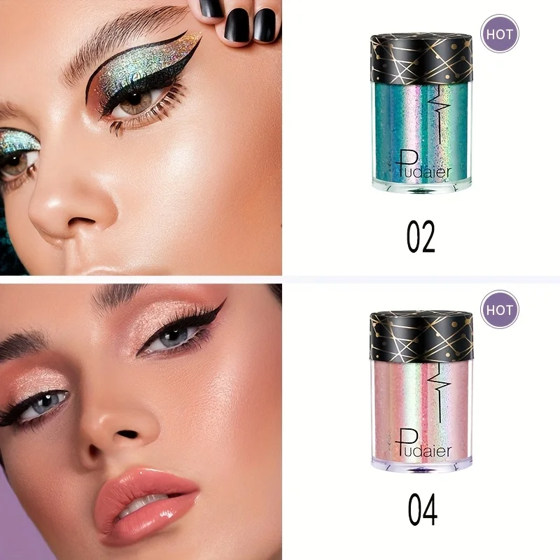 Pudaier Poudre de fard à paupières monochromatique à paillettes - 36 nuances vibrantes, finition scintillante facile à appliquer, taille portable, festival de musique