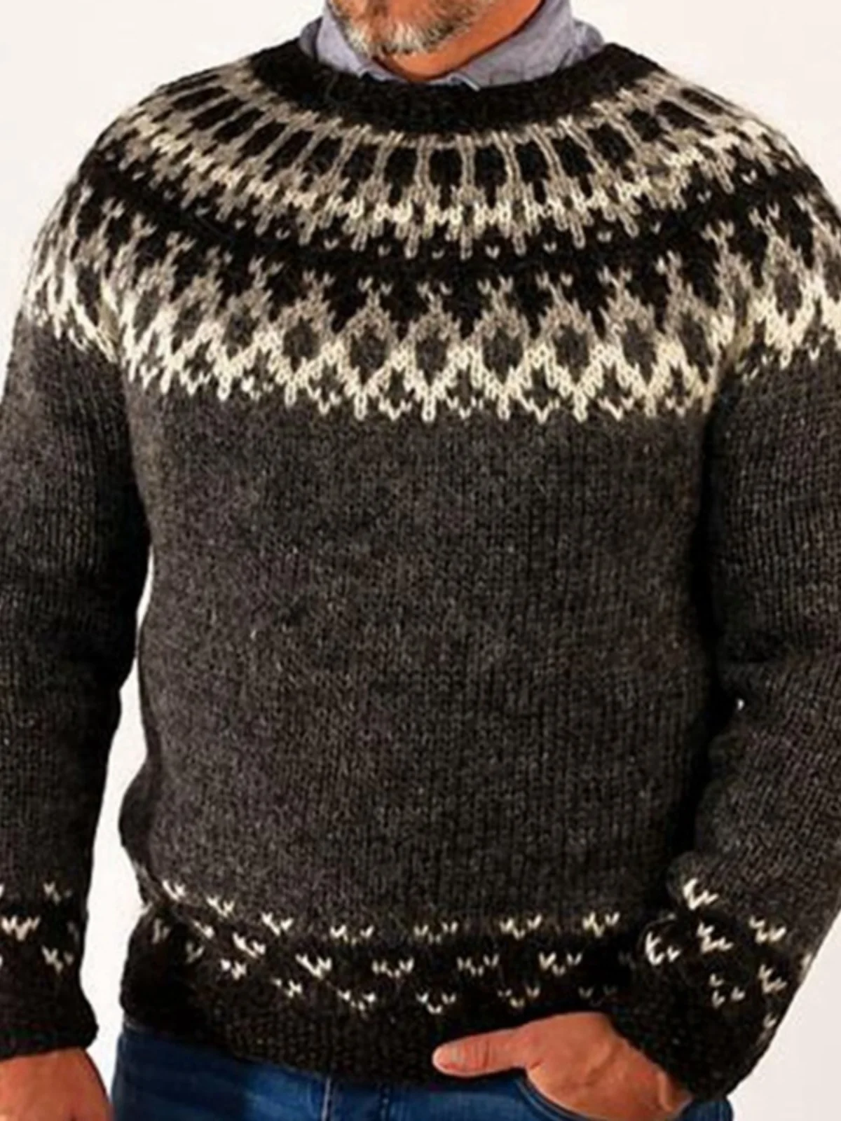 

Men's round Ne Long Sve Knitted Sweater Jacquard Design Thiened Autumn Spring Straight Cut Basic Sle Youthful Energy