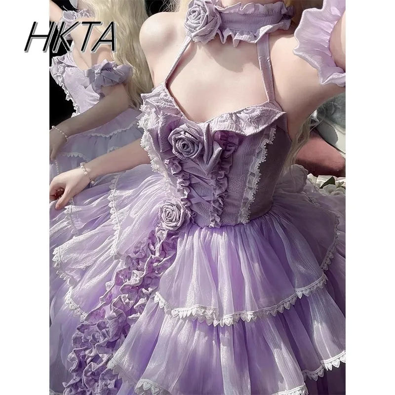 Słodka, seksowna sukienka Lolita w kolorze fioletowym, wyszczuplająca w talii, z dekoltem w kształcie kokardy, krótkim rękawem, idealna na urodziny, Bar Mitzwa, imprezę, sukienka księżniczki dla kobiet.