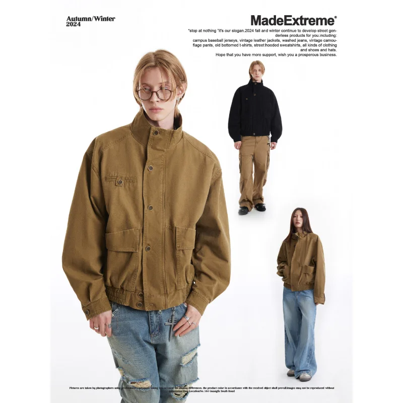 

MADEEXTREME Retro Street Vibe High-End High Collar Unisex Loose Denim Jacket Coat for Men