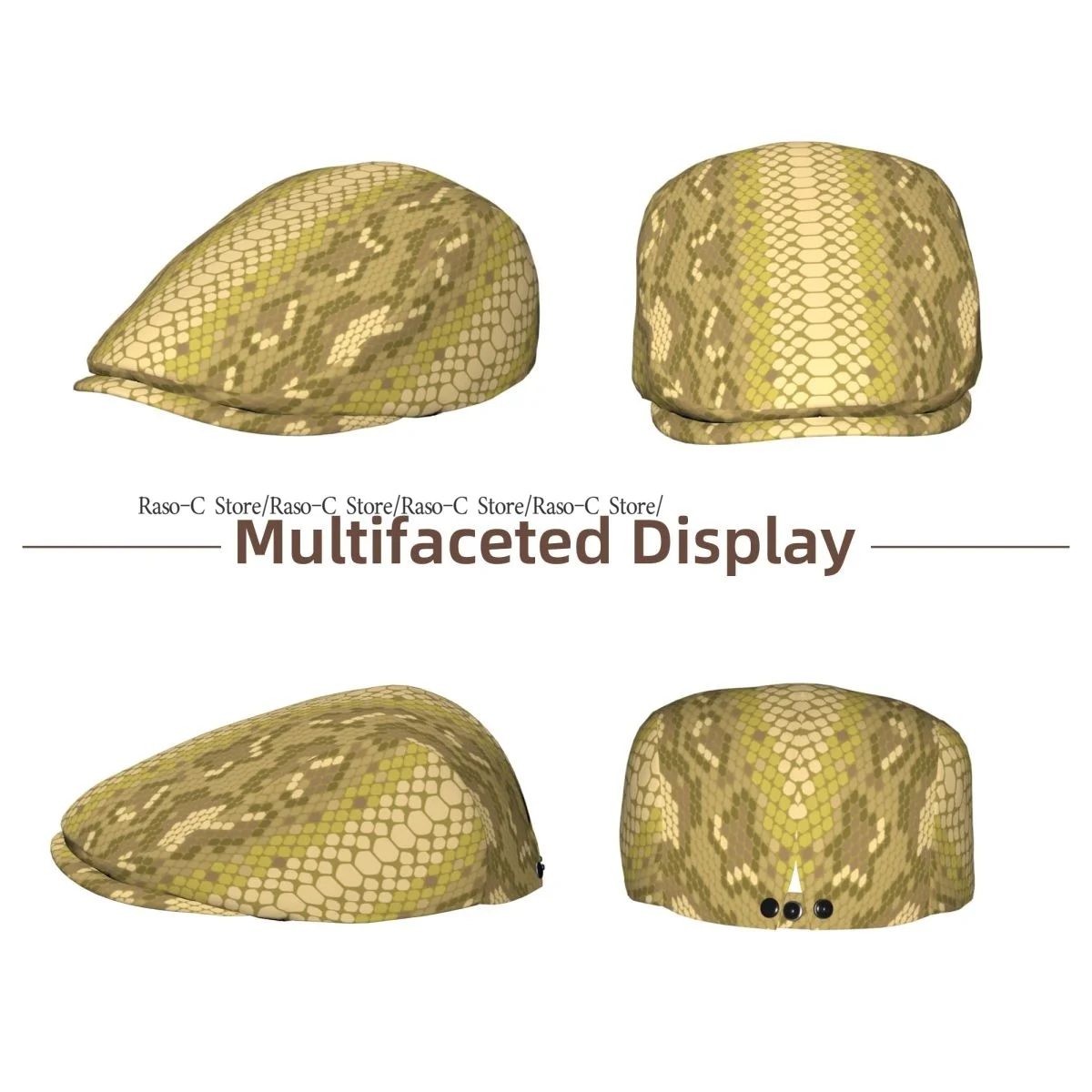 Unisex Adult Forward Peaked Cap Fashion Snake Skin Pattern Newsboy Flat Cap Casual Streetwear Ivy Driving Hat