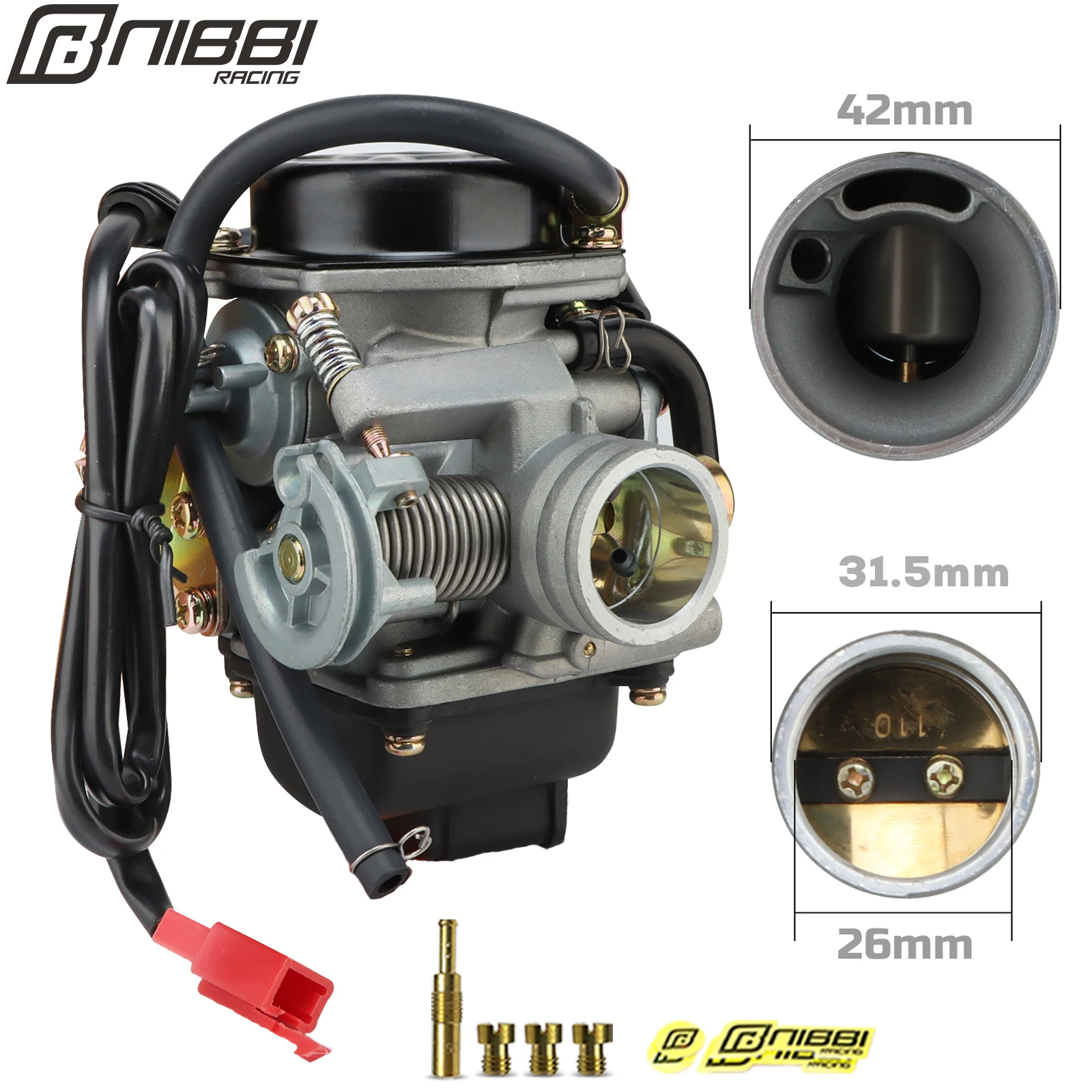 

NIBBI Motorcycle PD26J Carburetor 26mm Powerful Carb Metal with Drain Valve Carb For GY6 Engine Honda Scooter Suzuki AN125-150CC
