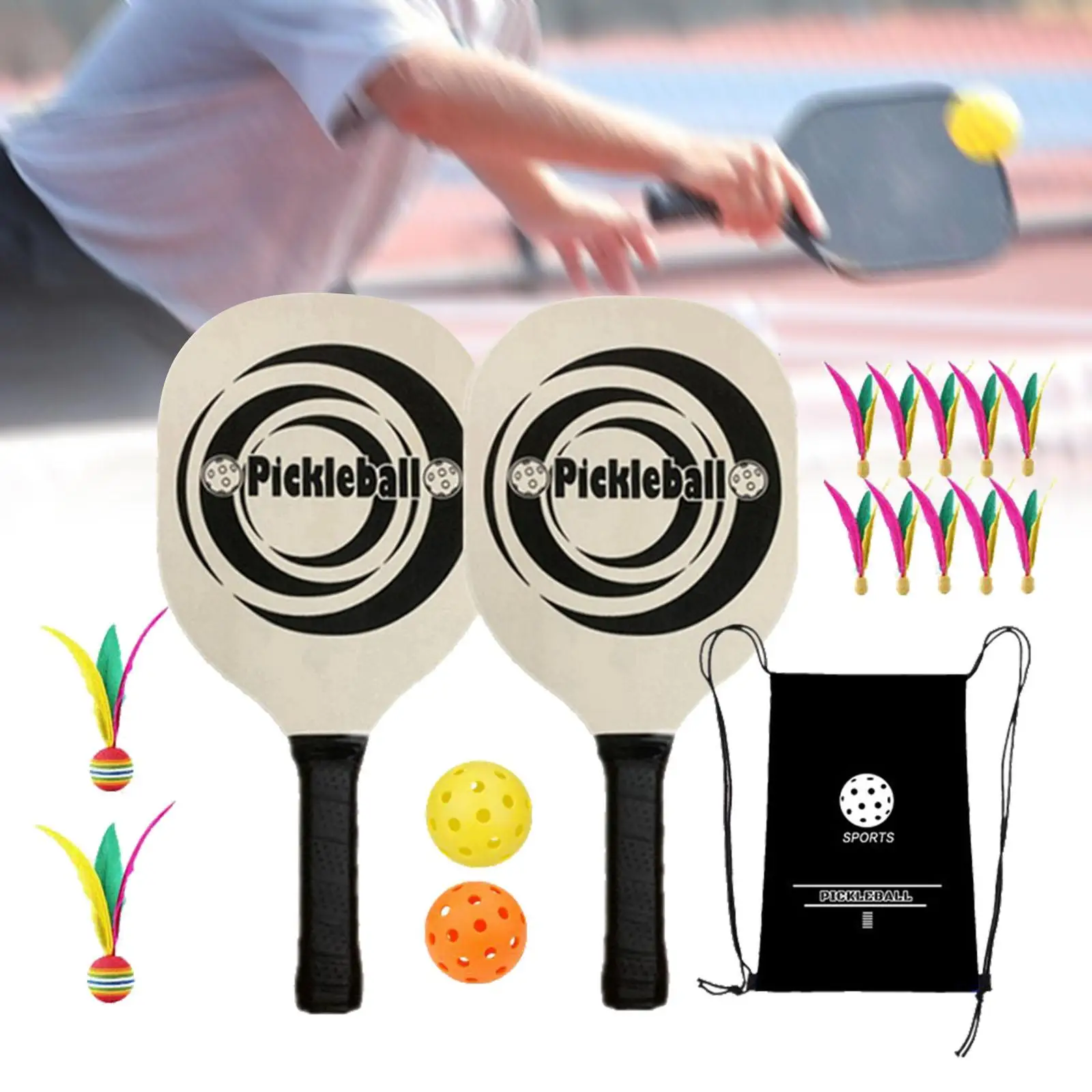 Wiosła Pickleball z 2 rakietami i 2 piłkami Ergonomiczny uchwyt Rakiety Pickleball