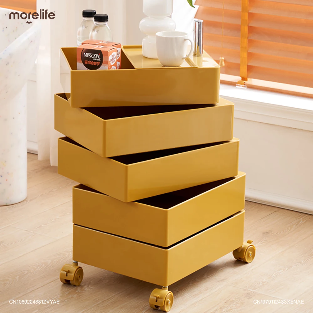 360° Rotating Removable Storage Rack Plastic Living Room Cabinet Bedside Table Cabinet Multi-layer Snack Cabinet Home Furniture