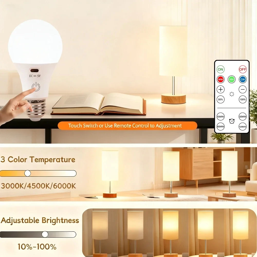 

Светодиодная лампа HOMEFISH RGB/3 цвета, USB, перезаряжаемая, умная лампа, с регулировкой яркости, цоколь E27, с таймером, беспроводная, на аккумуляторе