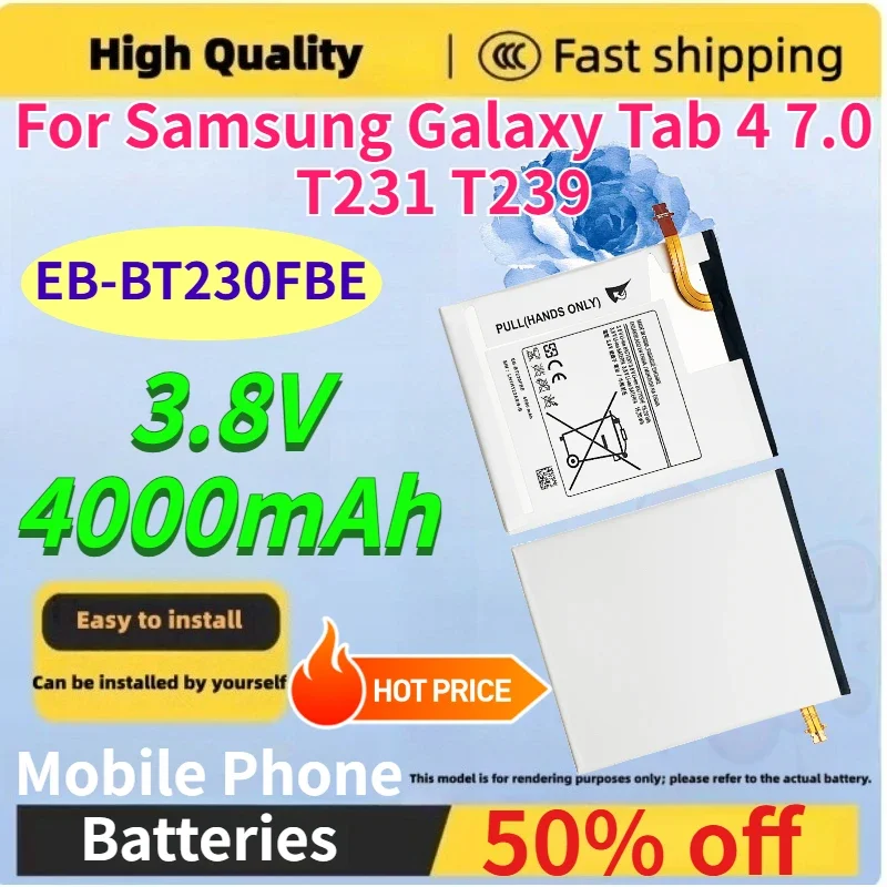 For Samsung Galaxy Tab 4 7.0 Replacement Battery EB-BT230FBE 3.8V 4000mAh for T231 T239 Mobile Phone Batteries In stock