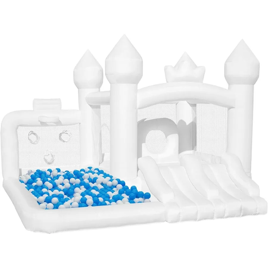 

Белый надувной батут с бассейном для шариков и встроенным вентилятором, надувной замок с двойными горками для использования в помещении и на улице, 10,8 футов (длина) x 9,6 футов (ширина)