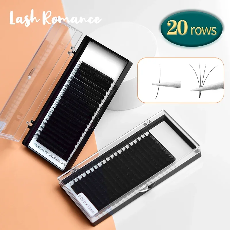 Lash Romance 20Rows Faux Lash Individual Eyelash Extension Lashes Pure Darker Black Matte Soft Natural Eyelash Extension