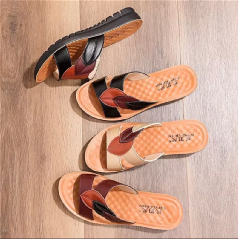 Summer Slippers For Women Sandal Light Casual Wedge Flip Flops Beach Sandals Leather Mom's Cool Slippers Hollow Shoes