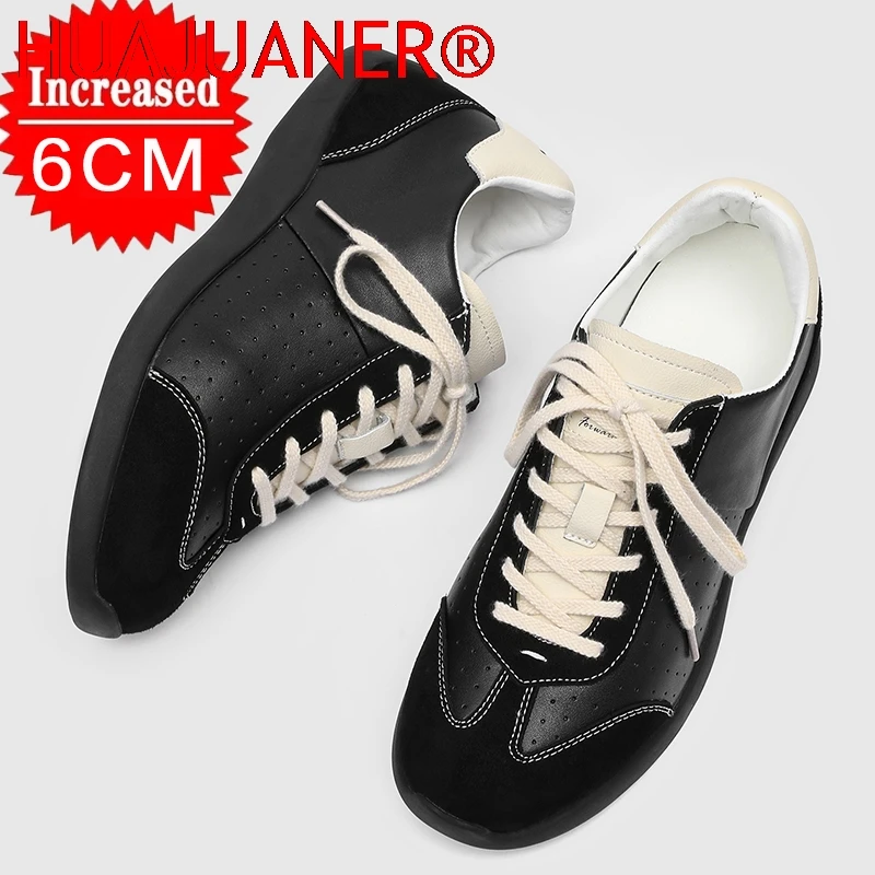 Unisex Cowhide Elevator Shoes 5cm Hidden Heel Height Increase Ballet Inspired German Training Shoes Casual Comfortable Sneakers