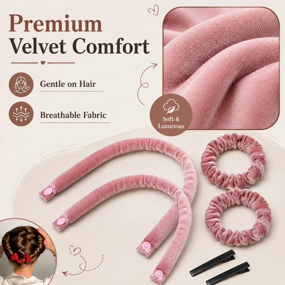 6Pcs Heatless Curling Rod Set No Heat Hair Curler Overnight Wave Maker Scrunchies Hair Clips Lazy Curls Flexi Rods Styling Tool