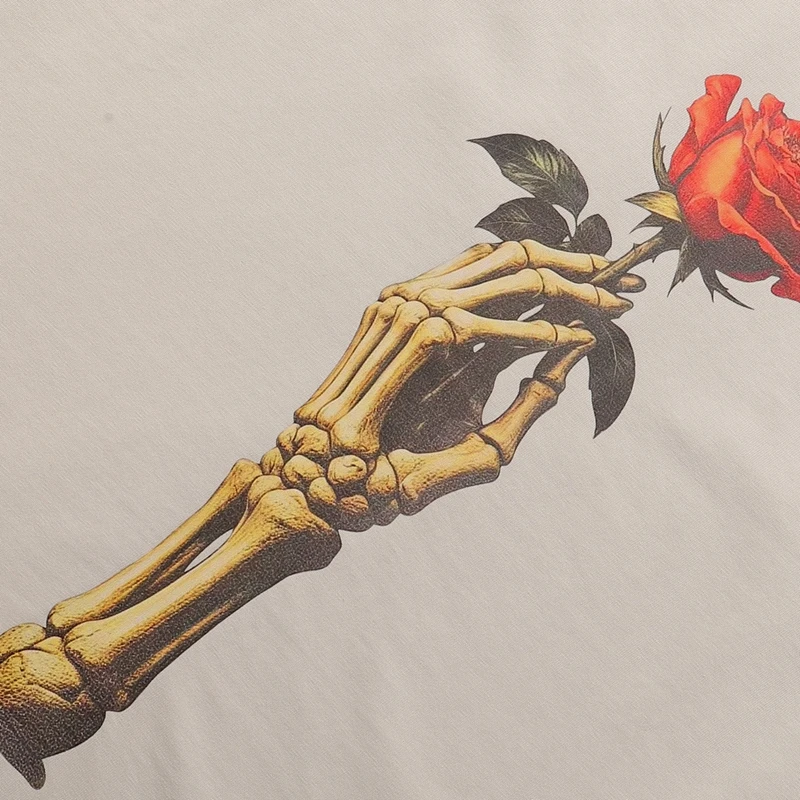 Sommer Herren Skelett-Hand-Rosen-Grafik T-Shirts Vintage-Kunstdruck Lässiges T-Shirt Streetwear Oversized Fit Baumwoll-Tops – Detail 7