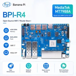 Banana Pi BPI-R4 MediaTek MT7988A (Filogic 880) Quad-Core Arm Corex-A73 4GB DDR4 8GB EMMC Flash Smart Router Board