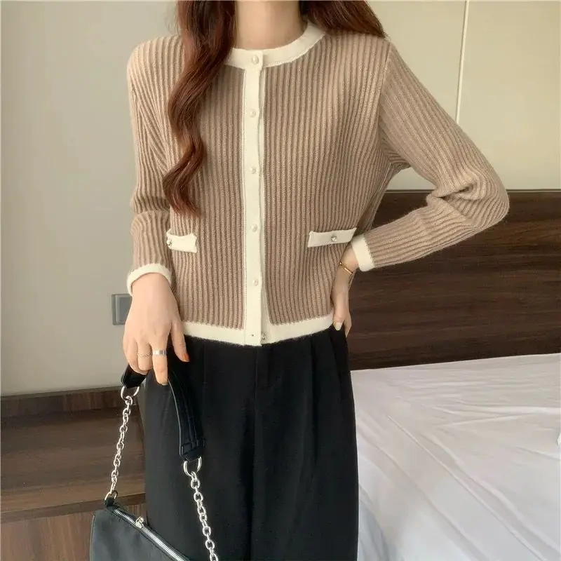 Women Autumn Winter Simplicity Slim Fashion Solid Color Knitting Cardigan Sweater Coat Ladies Elegant Temperament Knitwear Tops