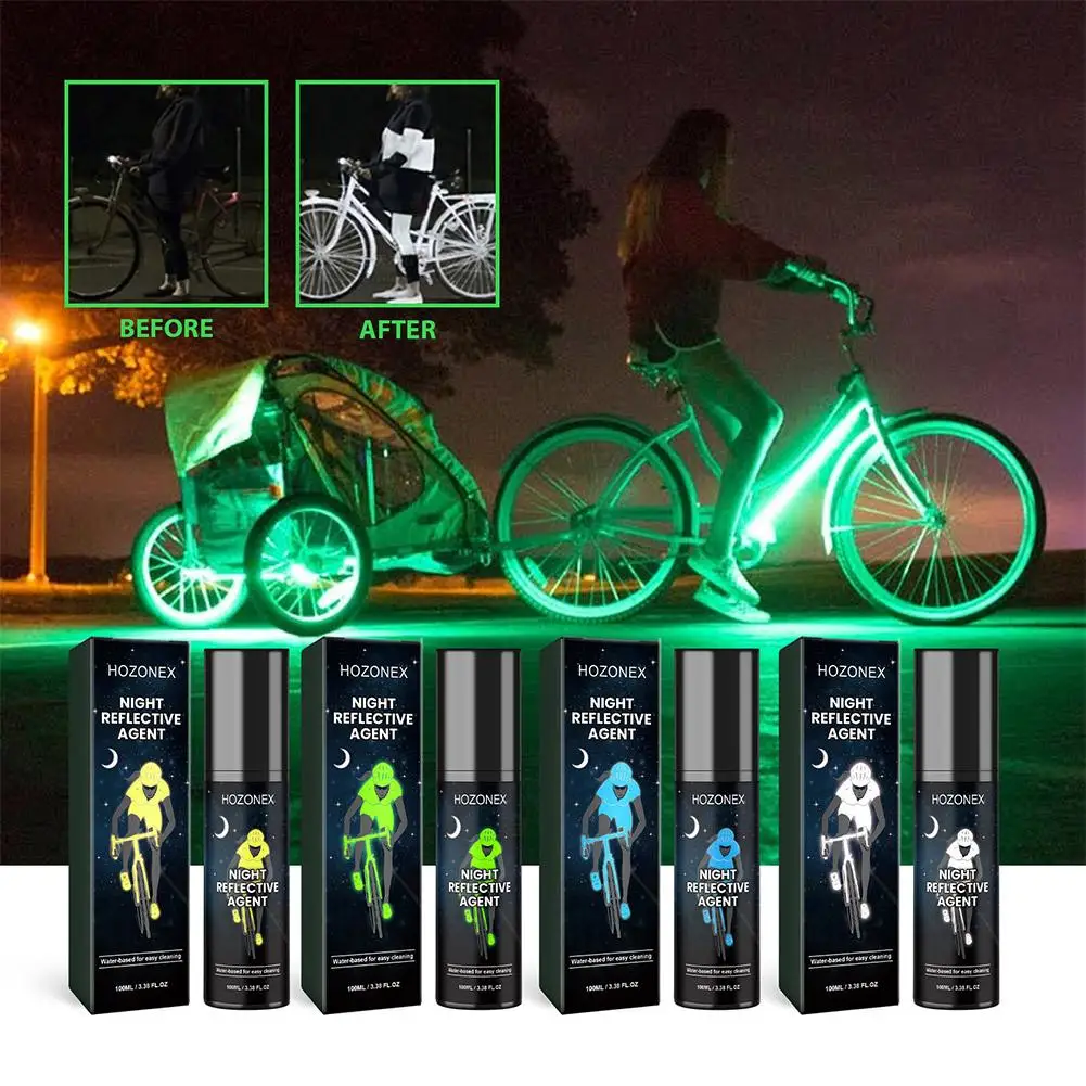 100ml agente de spray reflexivo alta visibilidade noite fluorescente ciclismo roupas de advertência correndo brilho no escuro pintura bicicleta o7y2