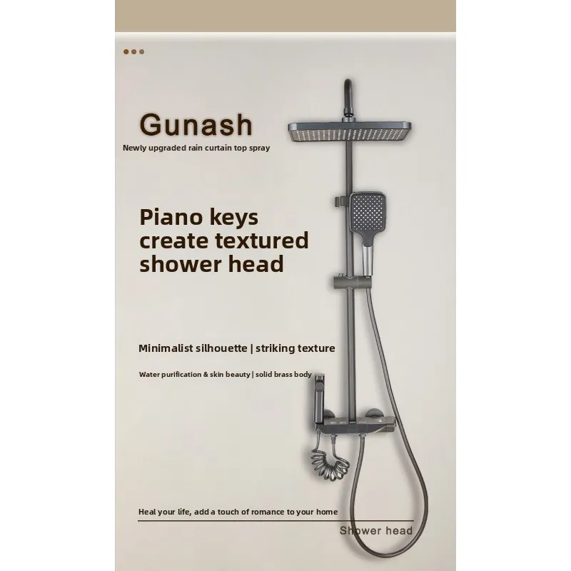 Gunmetal Crossborder Shower Set Thermostatic Temperature Control Air Boost Nozzle Piano Key Design Home Hotel Shower Head Set - view 6