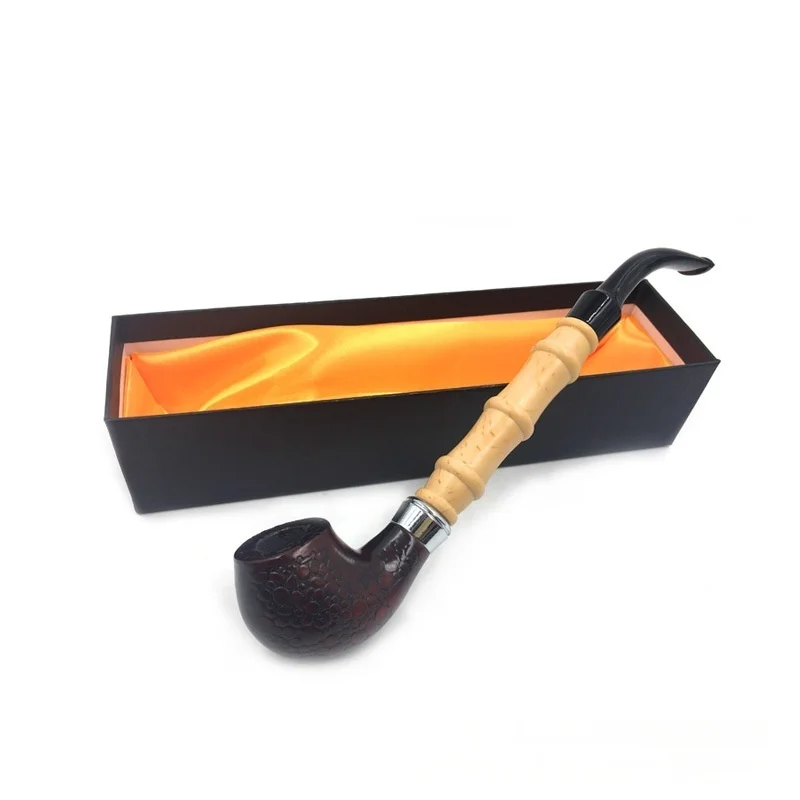 

Straight Briar Tobacco Pipe with Exquisite Texture Leather Case Pipe Stand Filtered Smoking Set Gift Box