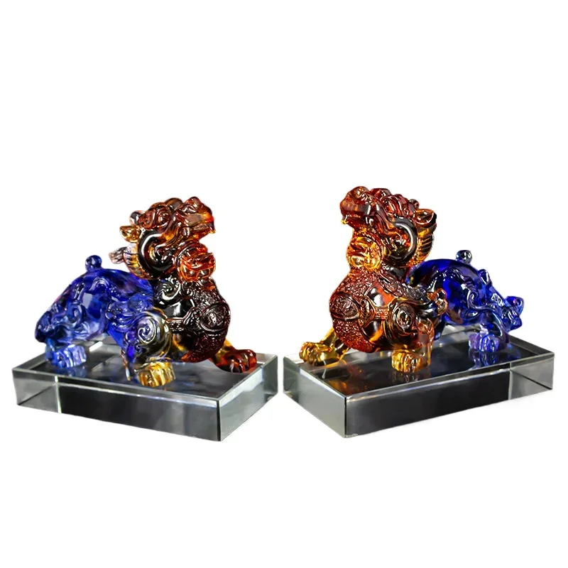 

Glazed handicrafts Pixiu ornament, a pair of lucky living room entrance office table store decoration opening gift