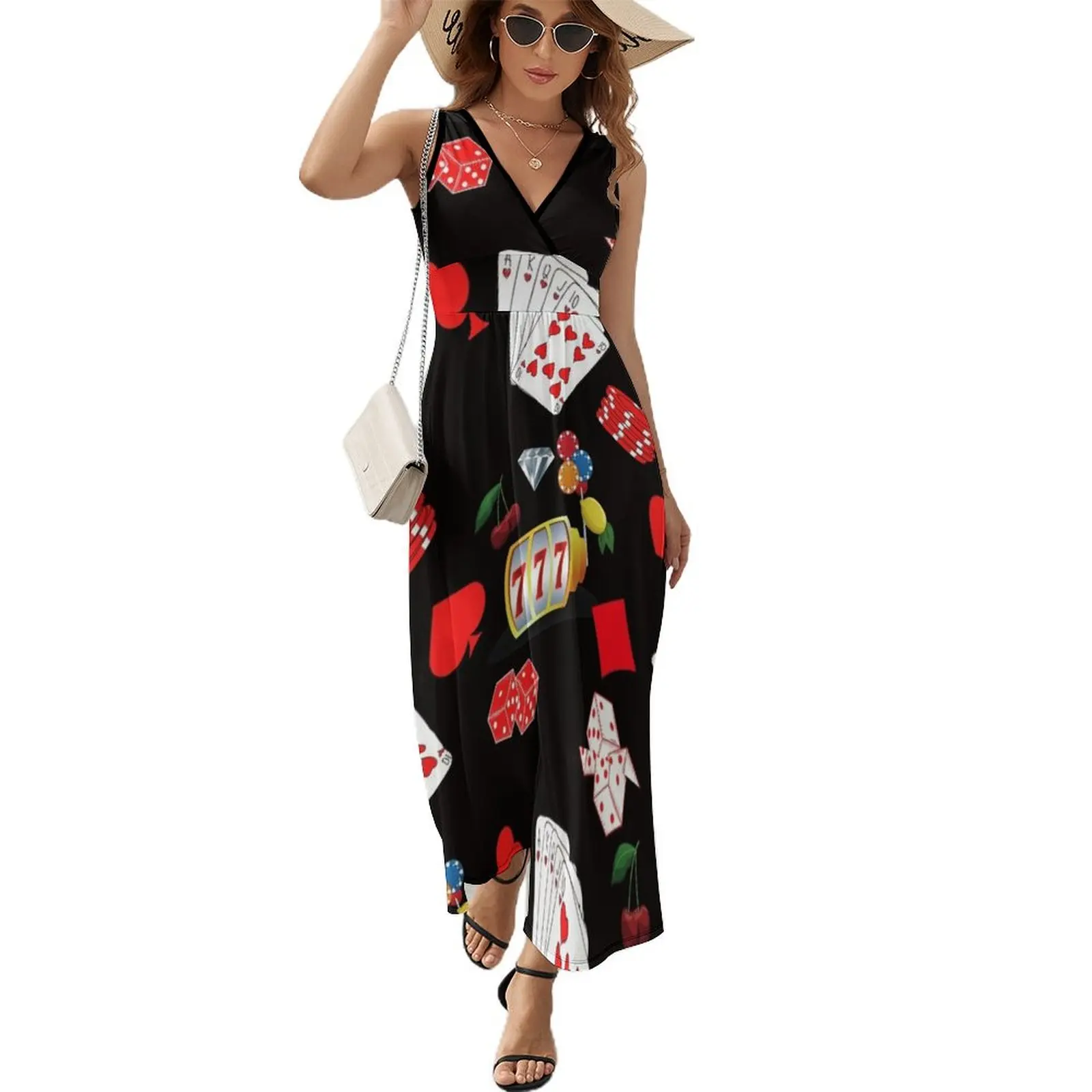 Robe de jeu de casino pour femmes, motif de poker, robe en fibre élégante, costume d'été pour femmes, vêtements de plage