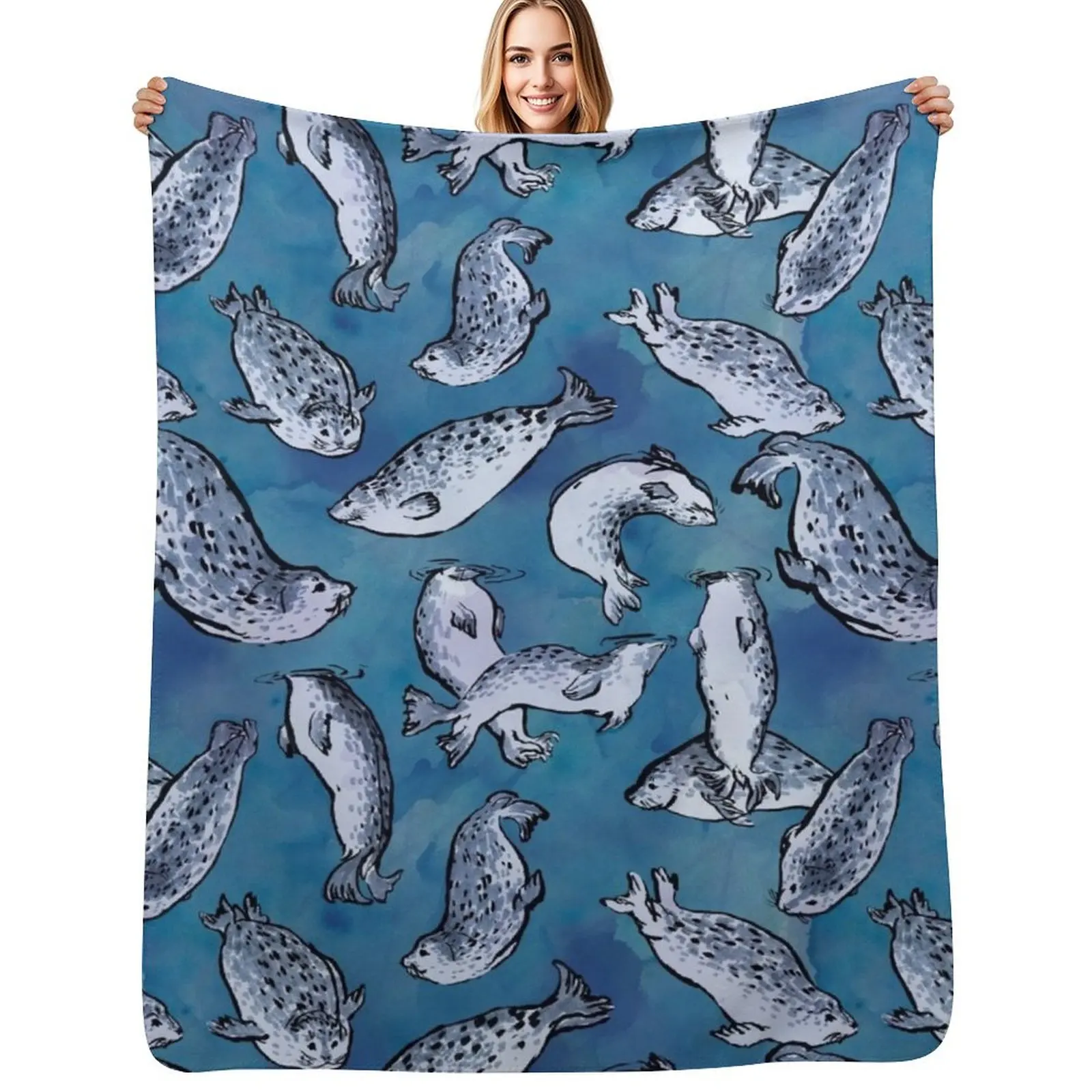 Harbor Seal Pattern Throw Blanket Luxurious Soft Blanket Holiday Gift for Family