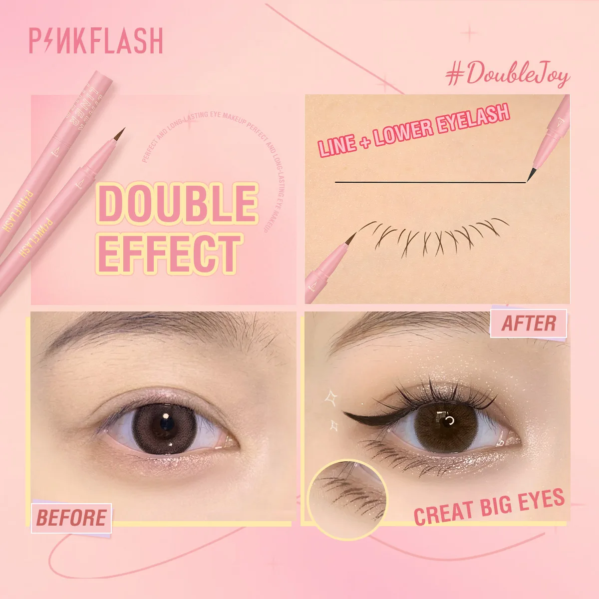 قلم تحديد العيون السائل الأسود من PINKFLASH مقاوم للماء يدوم طويلاً وسريع الجفاف ومكياج ناعم للنساء أدوات تجميل قلم متناهية الصغر