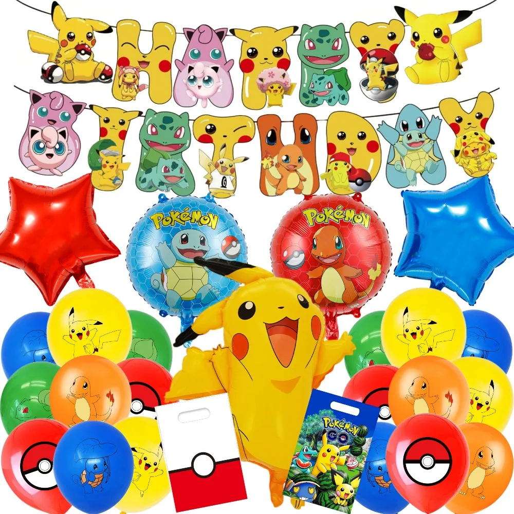 

Pokemon Balloons Set Pikachu Foil Latex Balloons Baby Shower Decor Cartoon Banner Gift Bag Kids Birthday Party Globos Supplies