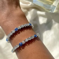 Kpop Turkish Evil Eye Tennis Bracelet Beads for Men Women Hiphop Crystal Rhinestone Pulseras Hand Chain Jewelry Gift Accessories