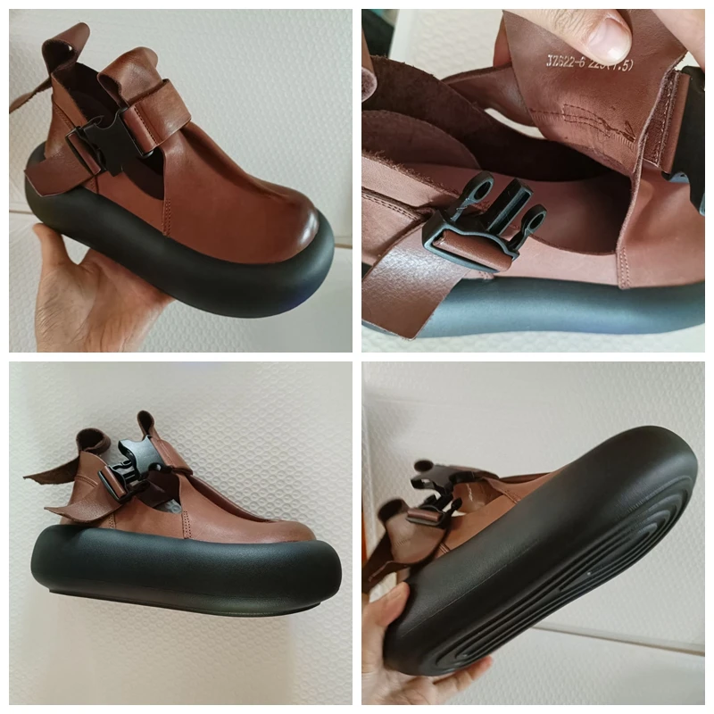 Koznoy 5cm etniczna platforma na platformie letnia moda luksusowa okrągła buty wiosenne jesienne damska botki z prawdziwej skóry Mary Jane