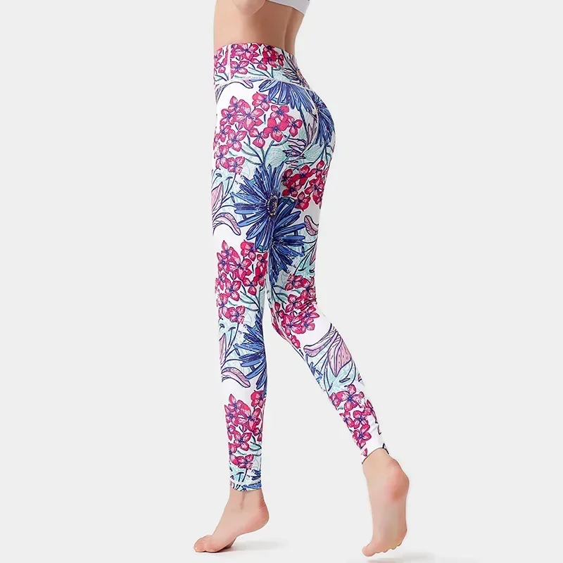 Hot Sale Women High Waist Slim Fit Leggings Flower Printed Booty Lifting Sports Fitness Pant Streetwear Workout 7Z