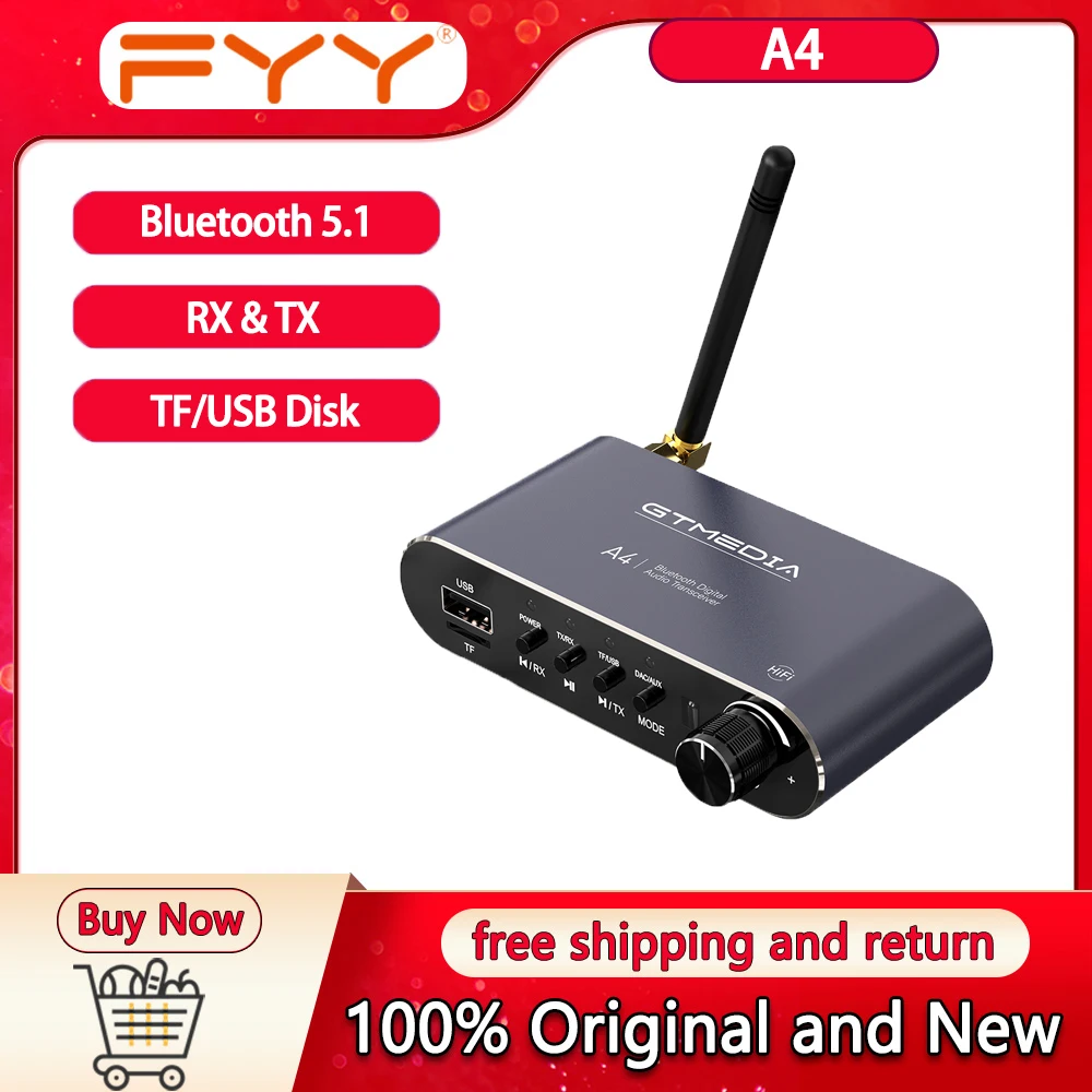 

GTMEDIA A4 Bluetooth Receiver 5.1 Bluetooth Transmitter 4 in 1 Bluetooth Adapter TF/USB Disk SBC AAC Type-C interface