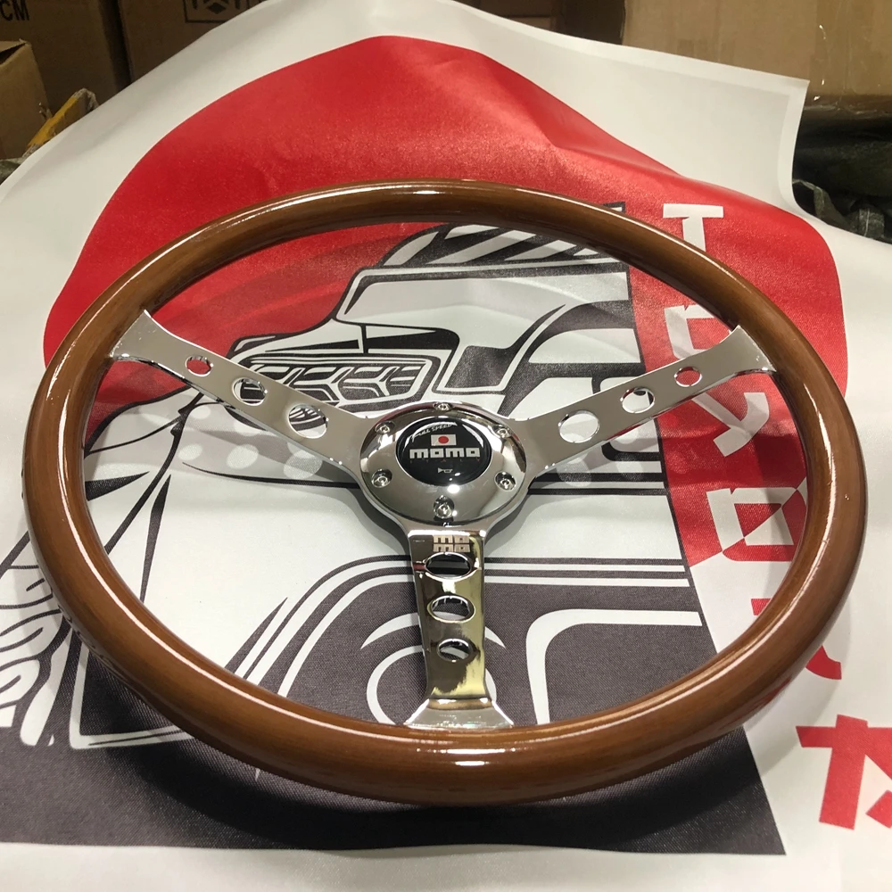 15Inch Classic Real Wood MOMO Steering Wheel Car Rally Racing JDM MOMO Steering Wheel Volantes For VW HONDA TOYOTA BMW Nissan