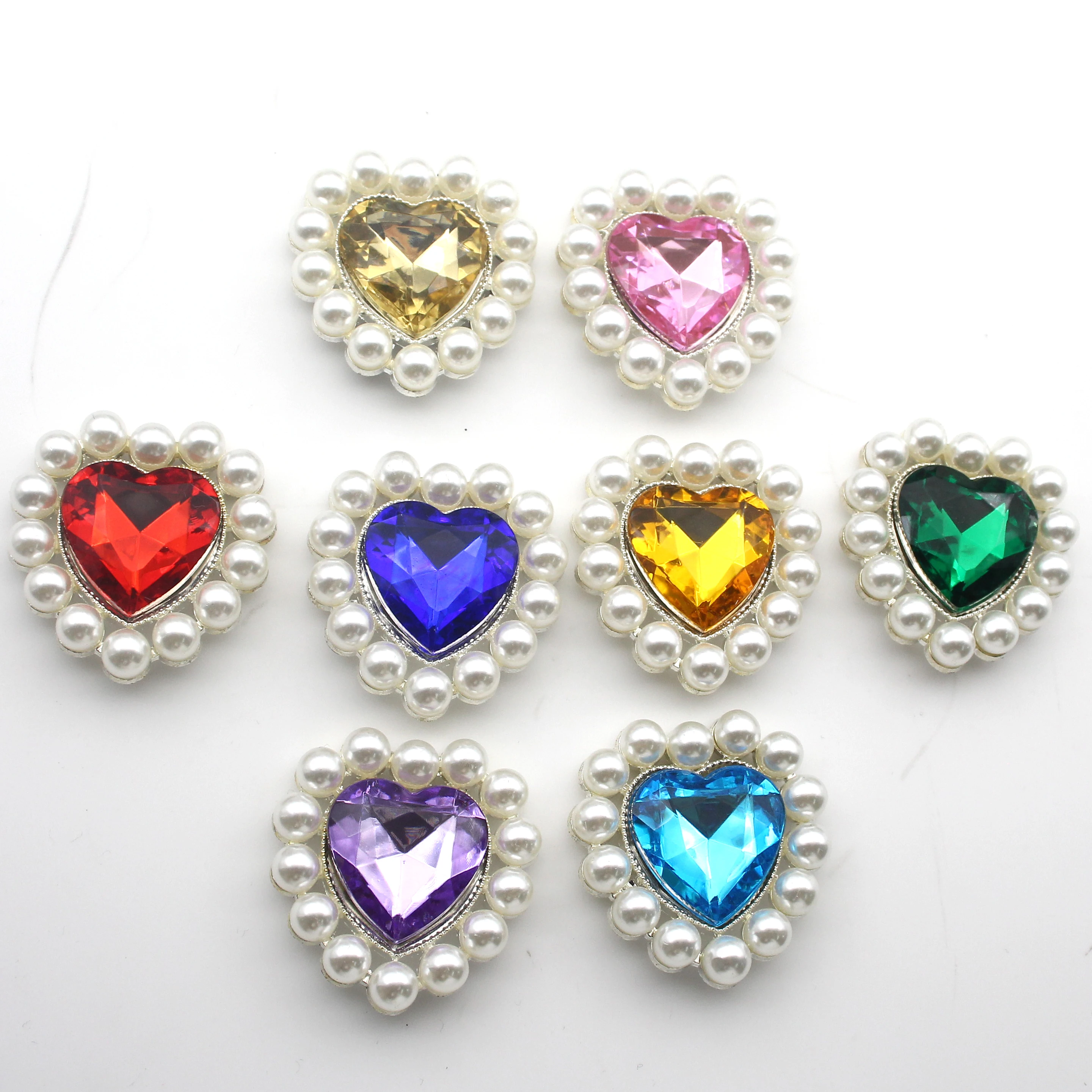  4Pcs Heart Rhinestone Pearl Bezel Charms 3.3cm×3.4cm Multicolor Acrylic Crystal Appliques For Bikini Wedding Dress DIY Jewelry