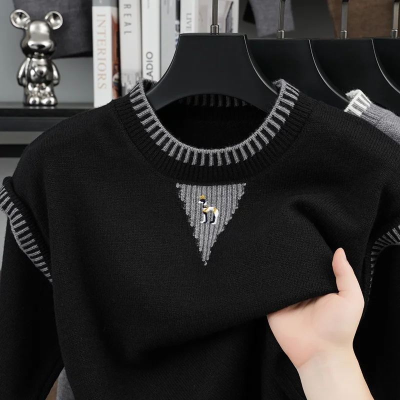 Herren Herbst-Trend Strickpullover, Rundhals, bestickter Marken-Warmpullover, trendiger, lässiger, neuer, hochwertiger Herrenbekleidungs-Oberteil – Detail 14