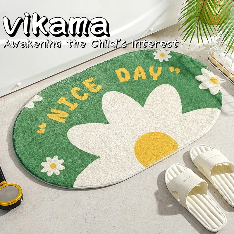 VIKAMA Toilet and Bathroom Cartoon Mat, Household Water Absorbent and Wear Resistant, Cold Insulation and Anti-slip